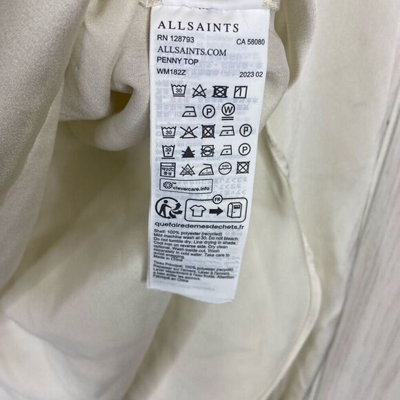 AllSaints Womens Penny Top Wrap Over Deep V-Neck Off-White Size 0 70’s - Picture 6 of 7